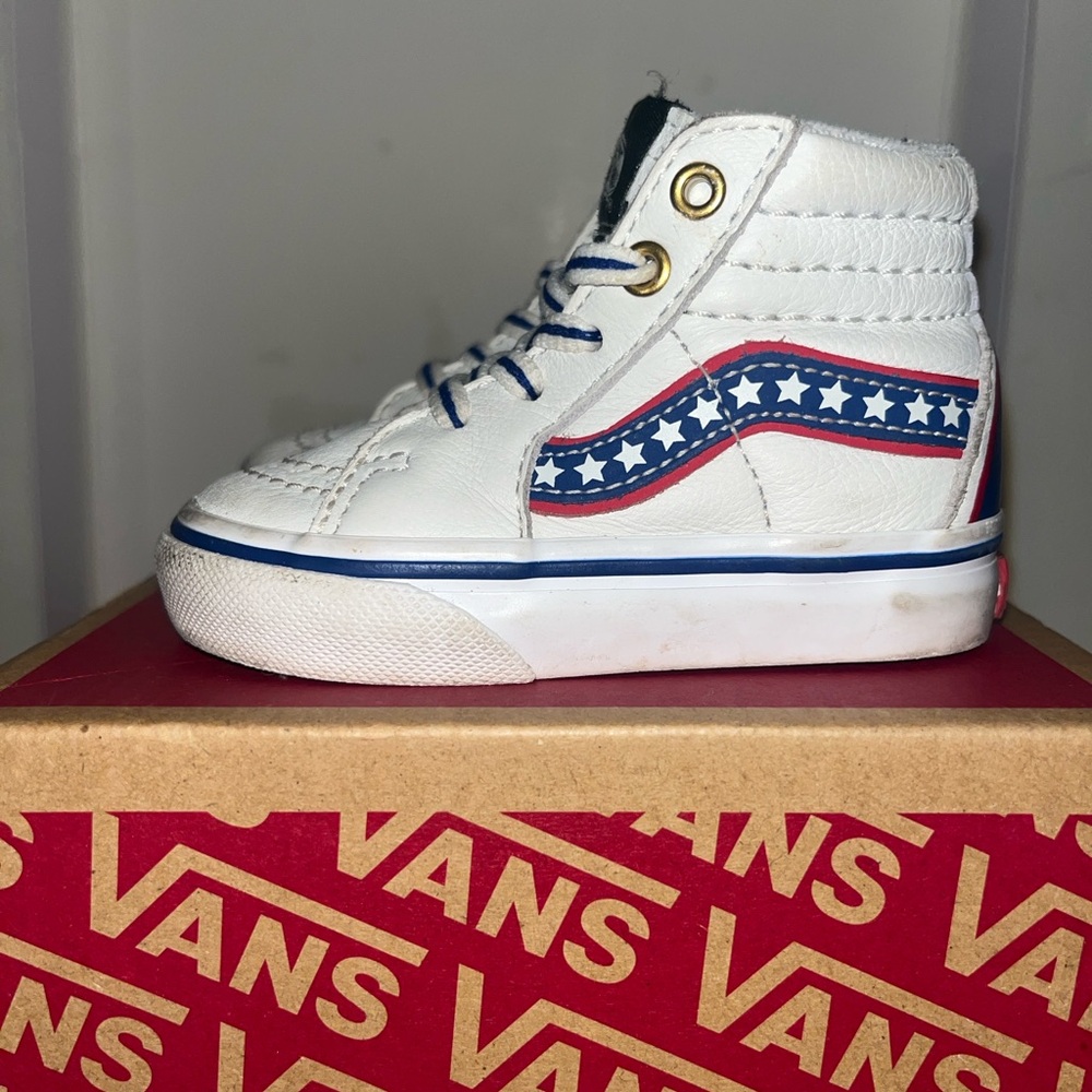 Vans Kids Sk8-Hi High-Top Sneakers - Americana White and Blue sz 4